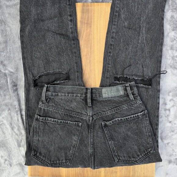 PacSun Women’s Black Dad Jeans – Size 24 (Button Fly, Distressed Knees) - Picture 2 of 4